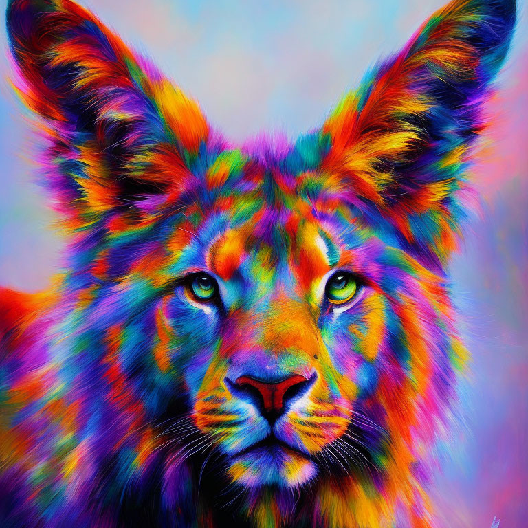 Colorful Lion Face Illustration with Rainbow Spectrum Hues