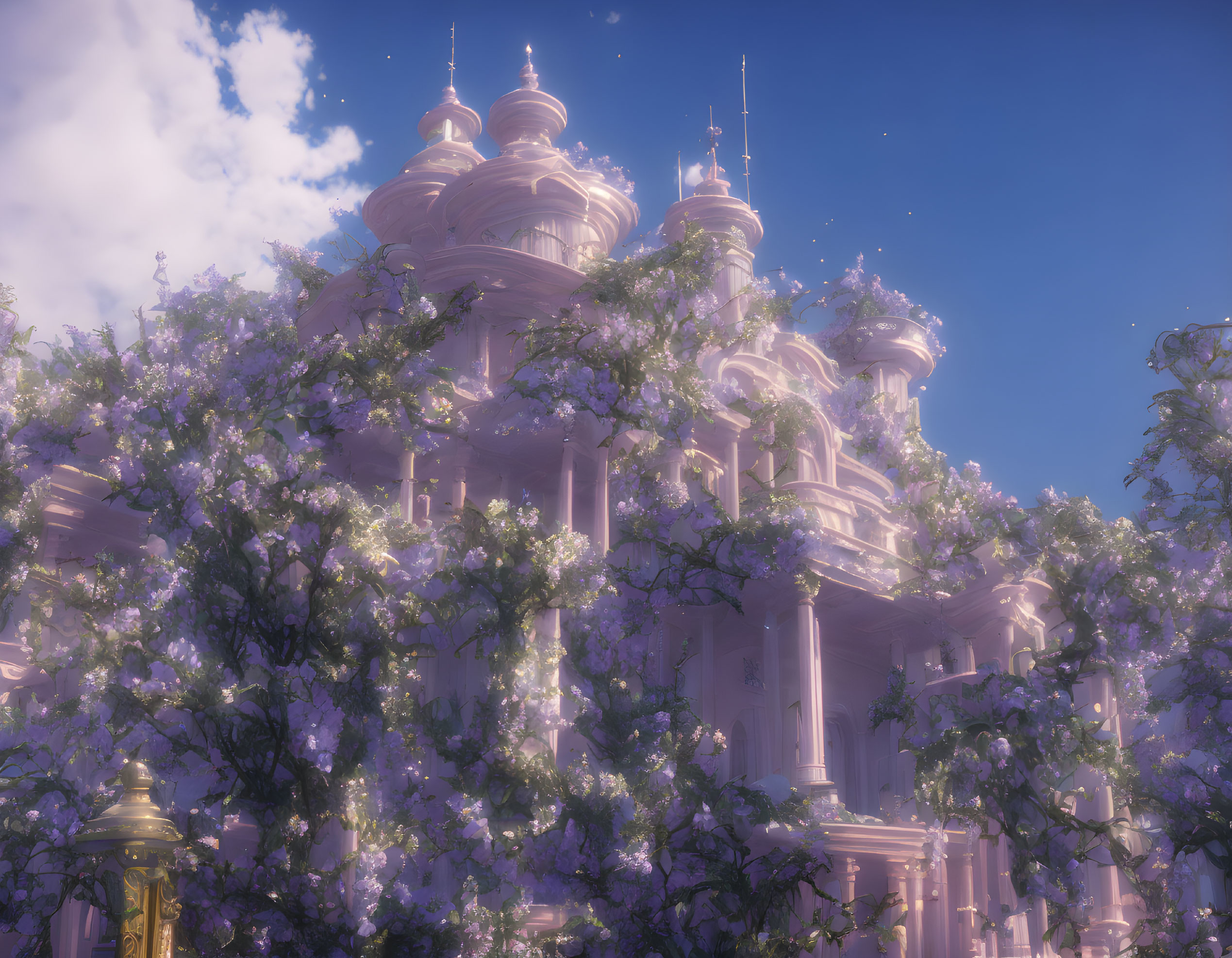 Lavender Palace Surrounded by Purple Trees and Dreamy Sky