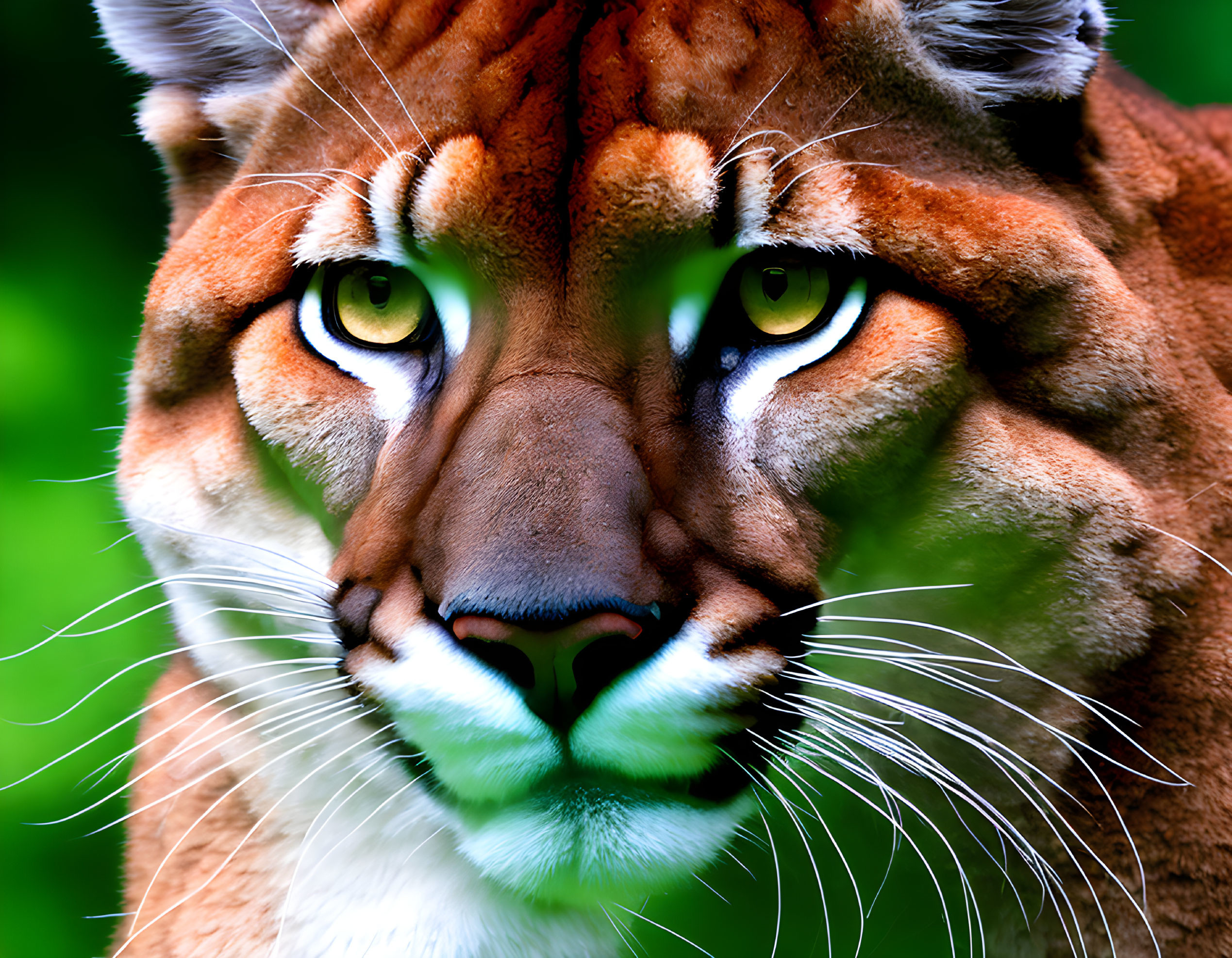 Detailed Close-Up of Mountain Lion's Intense Yellow Eyes