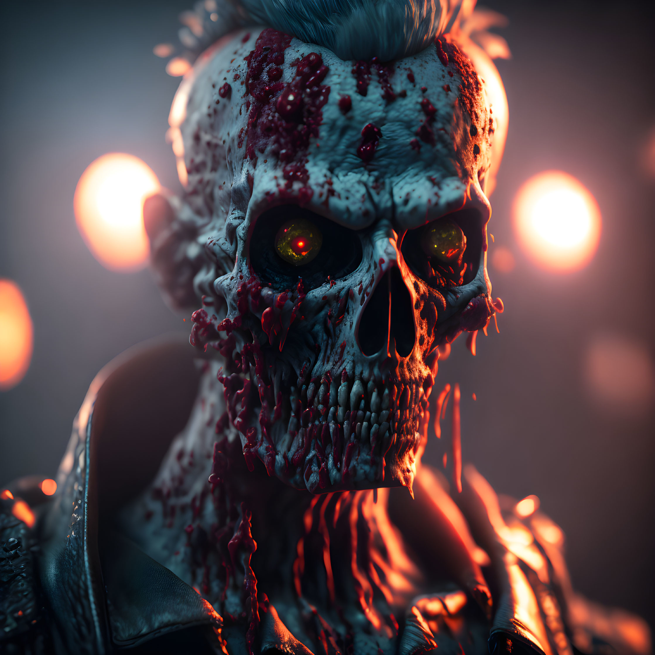 Detailed Close-Up of Gruesome Zombie with Glowing Yellow Eyes