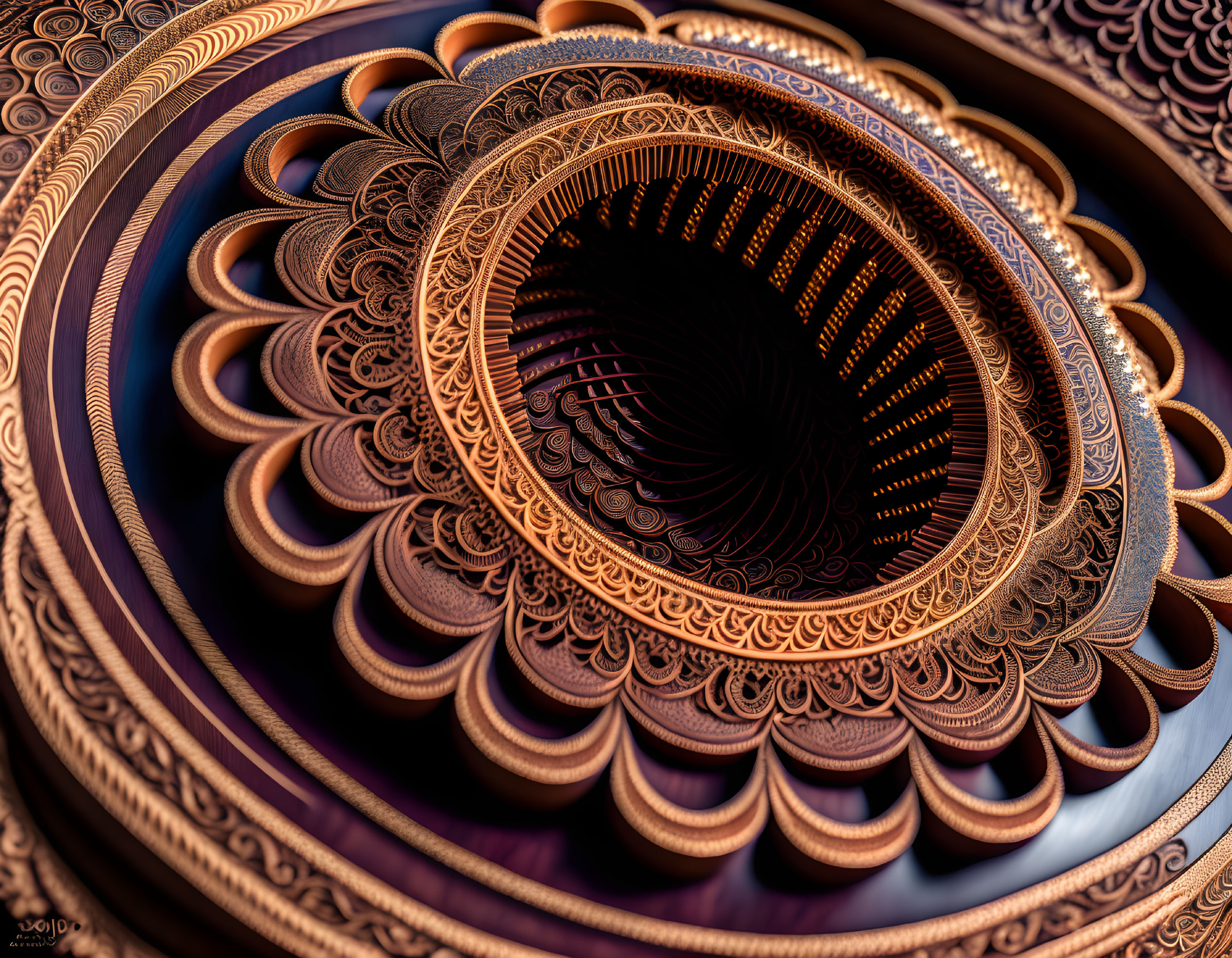 Intricate fractal design with spiraling patterns and warm color palette