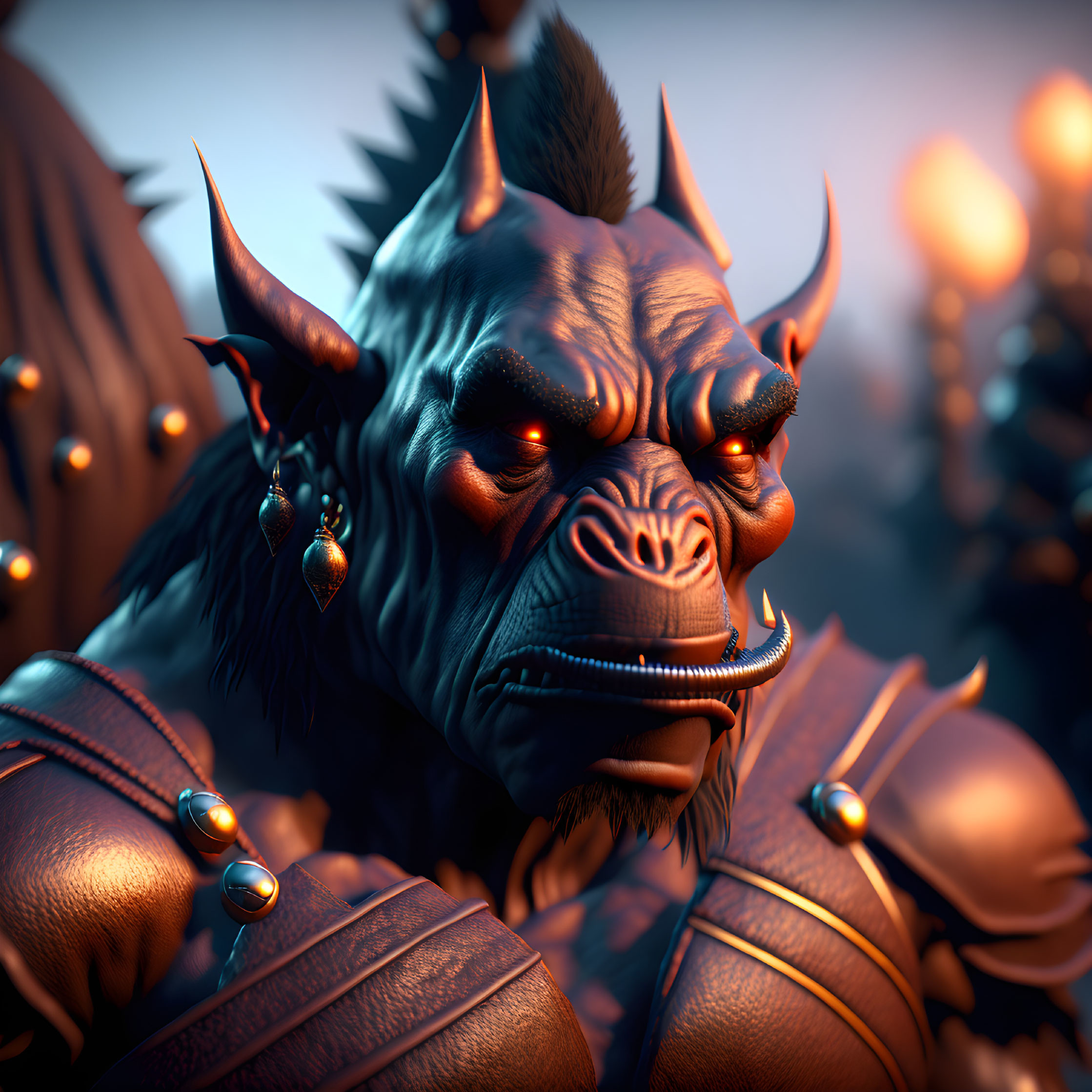 Detailed 3D Render of Menacing Ogre with Horns and Armor