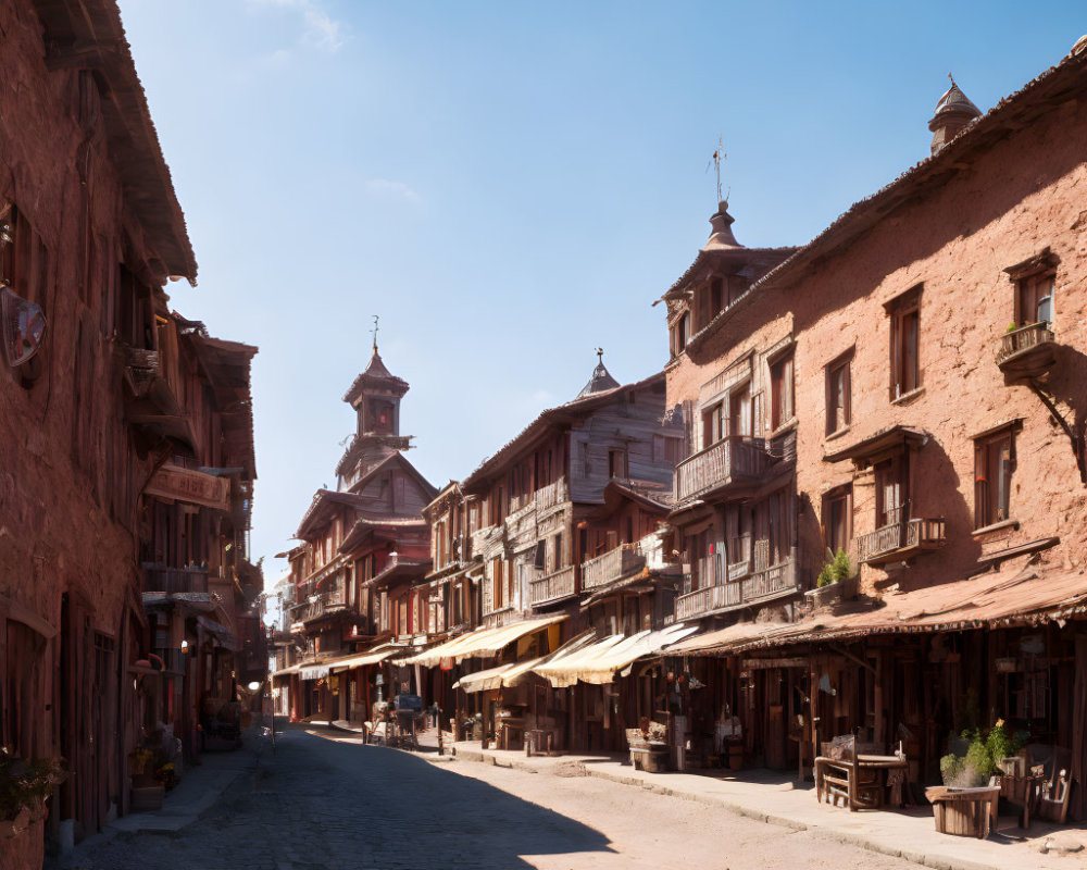 Traditional Brick Buildings and Cobblestone Street Scene