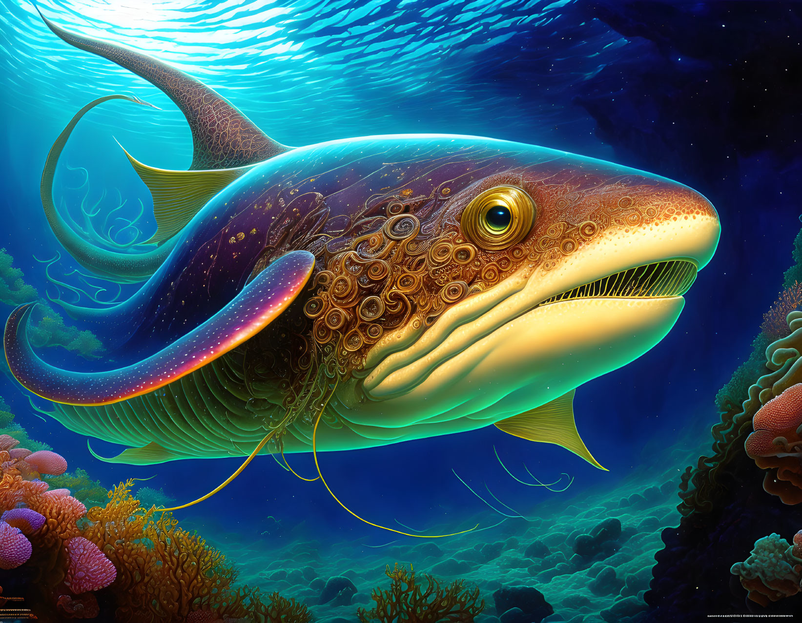 Colorful Digital Art: Fantastical Fish in Vibrant Coral Reef