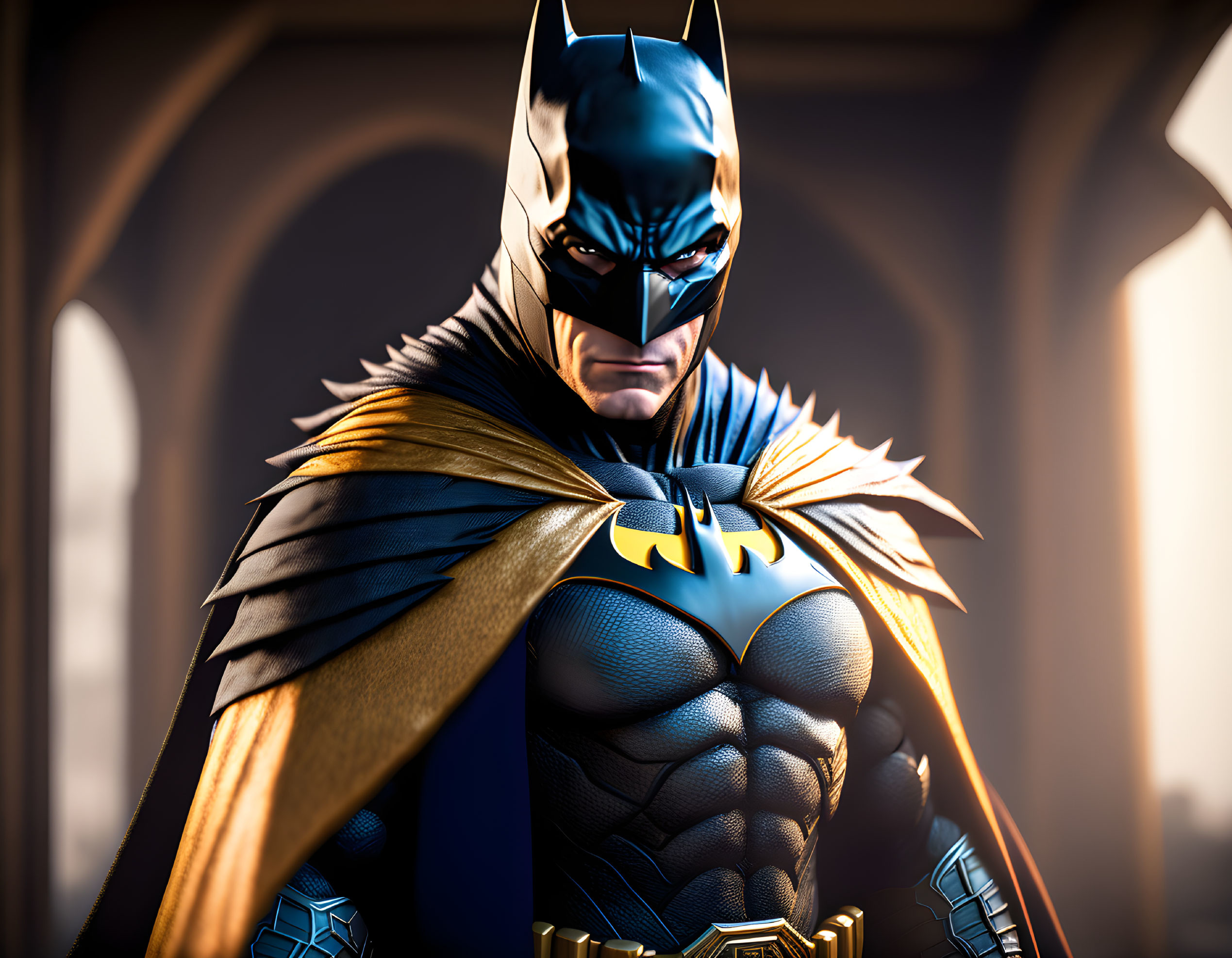 Detailed Batman Costume Image with Cowl, Cape, and Bat Emblem