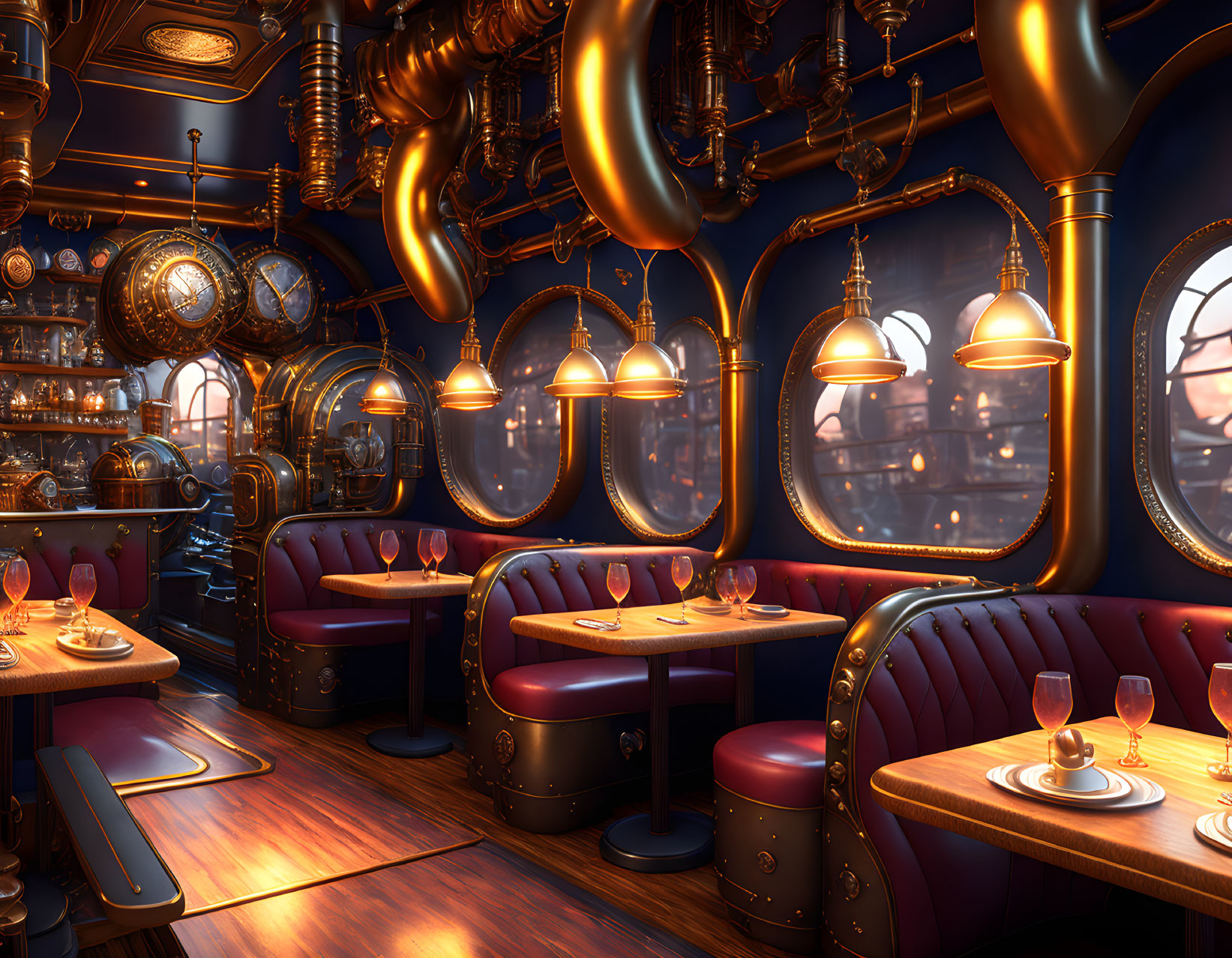 Luxurious Steampunk Restaurant Interior Design