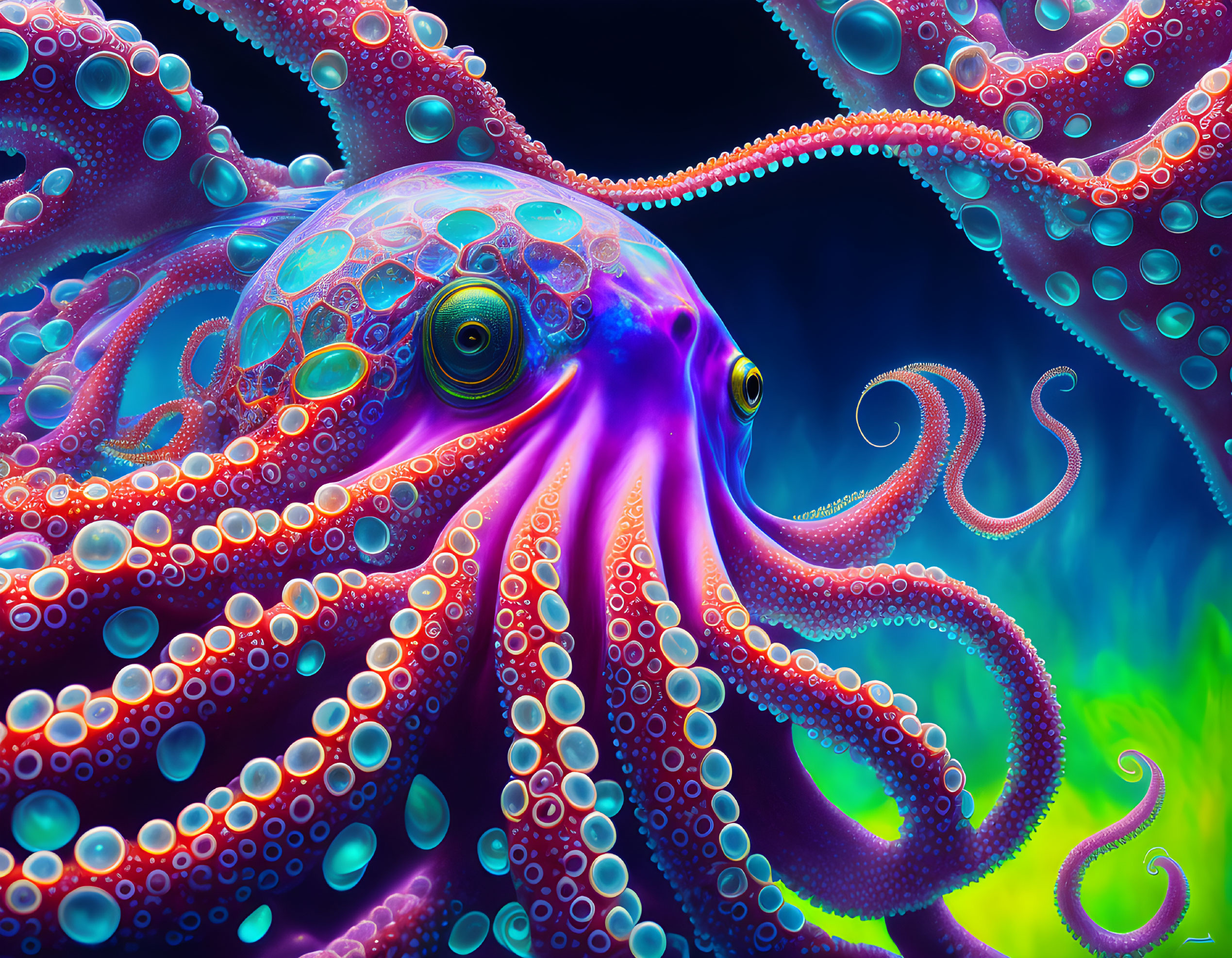 Colorful Octopus Illustration with Intricate Patterns in Oceanic Setting