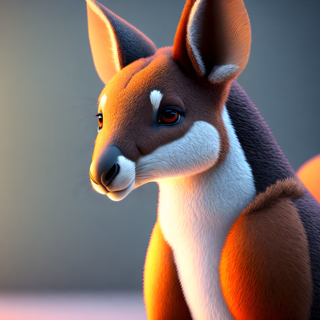 Realistic 3D Rendering of Fox with Fur Texture in Warm Lighting