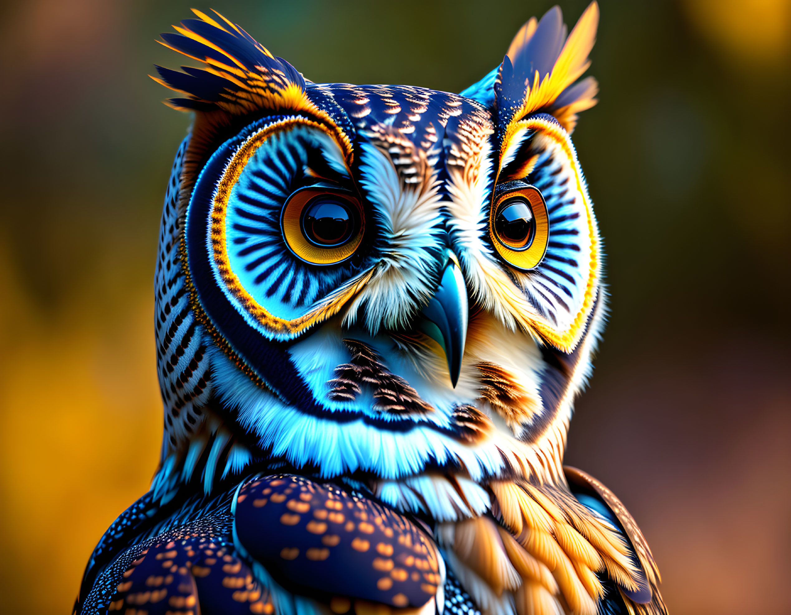 Colorful Digital Artwork: Owl with Exaggerated Eyes and Patterns