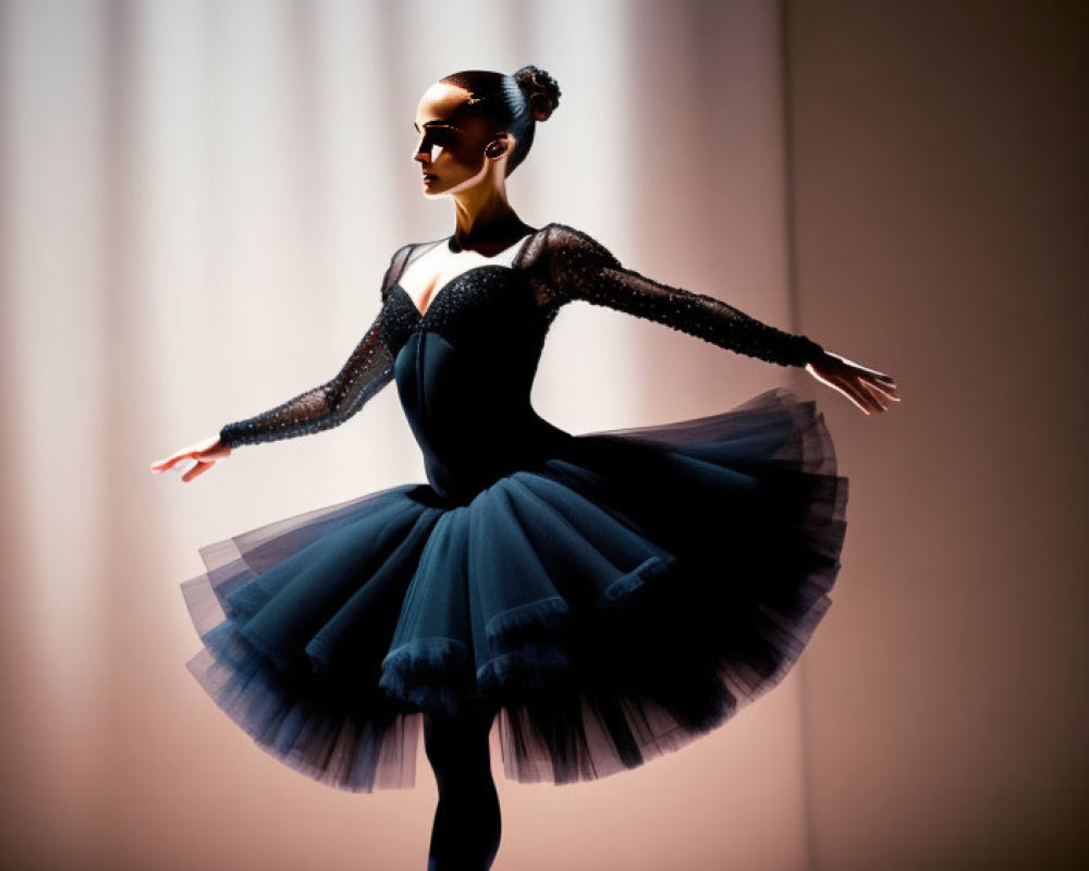 Ballerina in Black Tutu and Bodice Performing on Stage