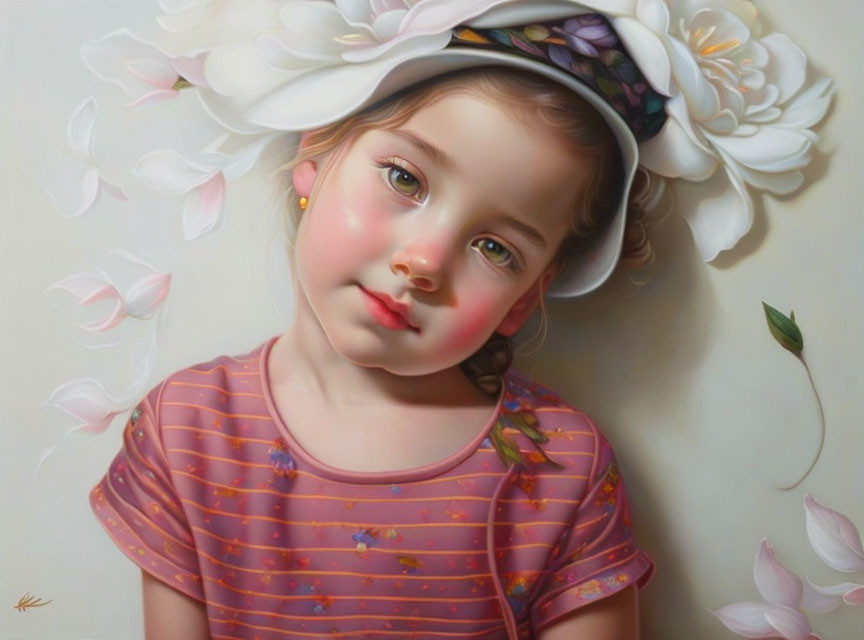 Young girl with floral headband in serene setting surrounded by white flowers