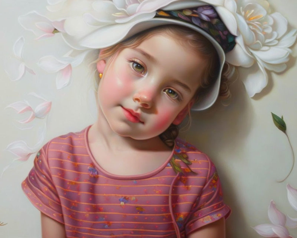 Young girl with floral headband in serene setting surrounded by white flowers