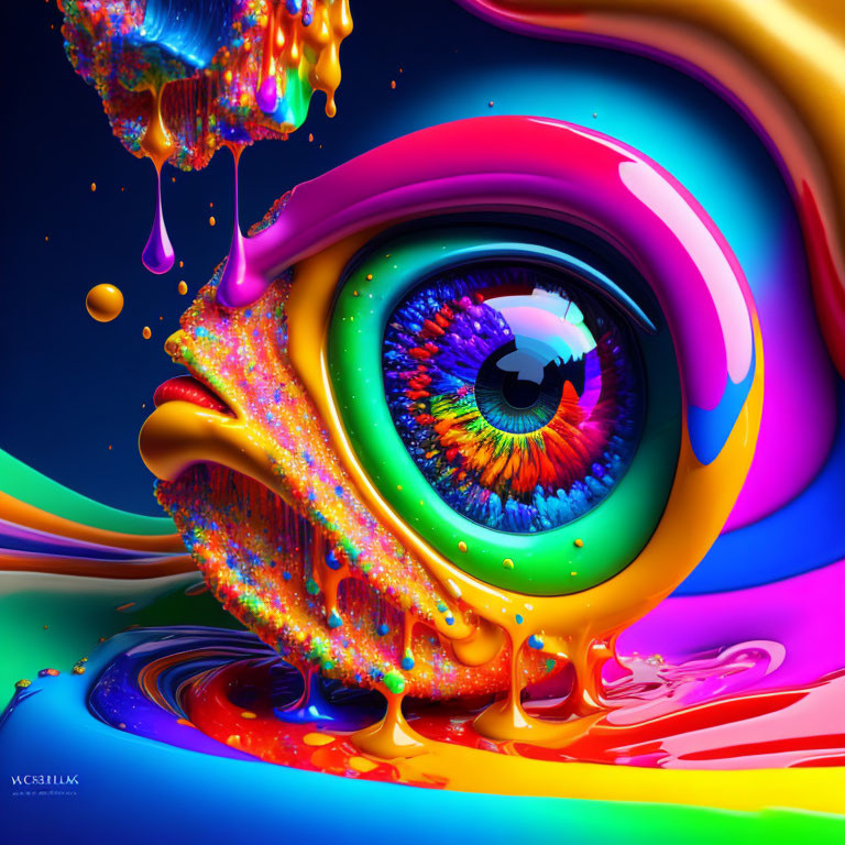 Colorful Hyperrealistic Eye Artwork with Melting Shapes