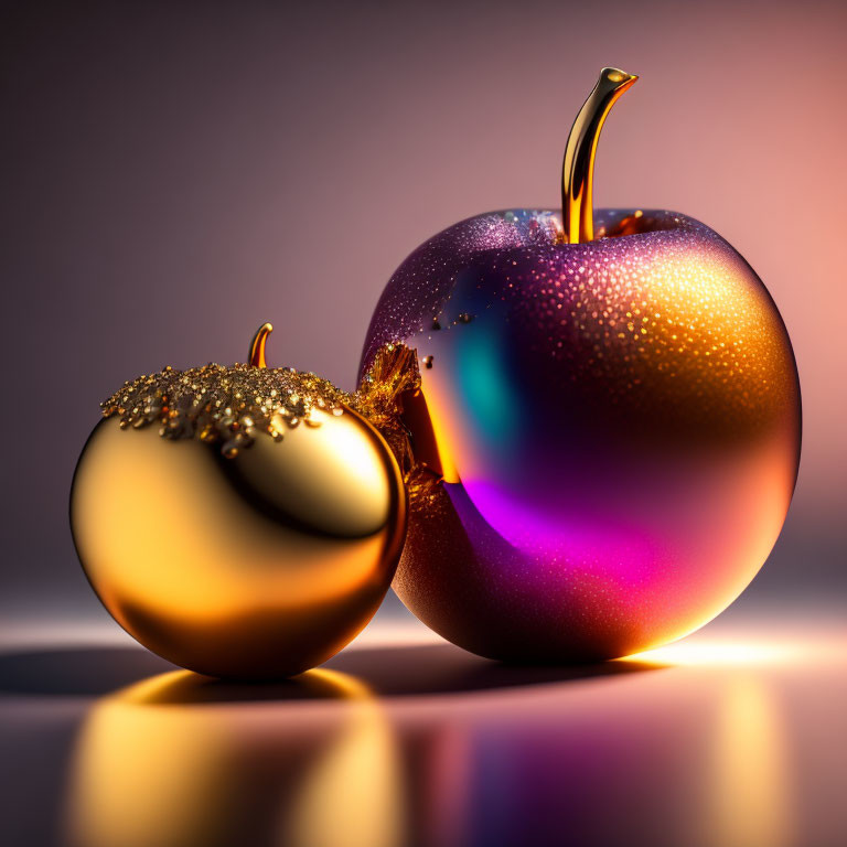 Stylized multicolored and gold apples on gradient background