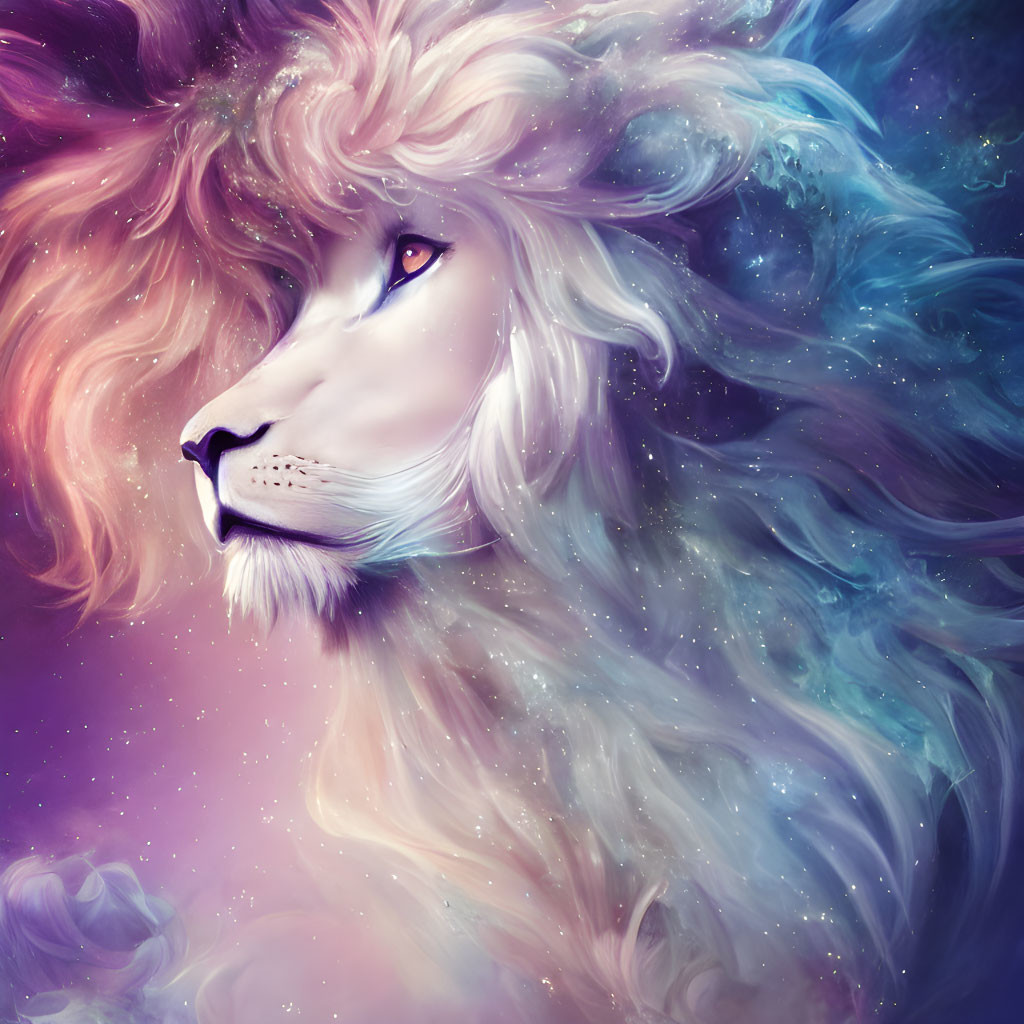 Majestic cosmic lion with vibrant galaxy mane