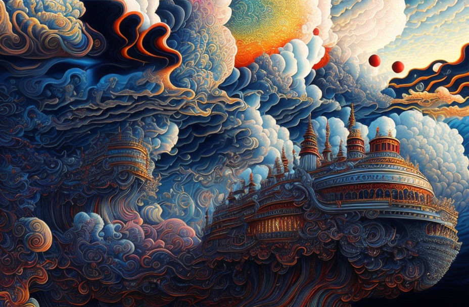 Floating City Among Vibrant Clouds and Surreal Sky