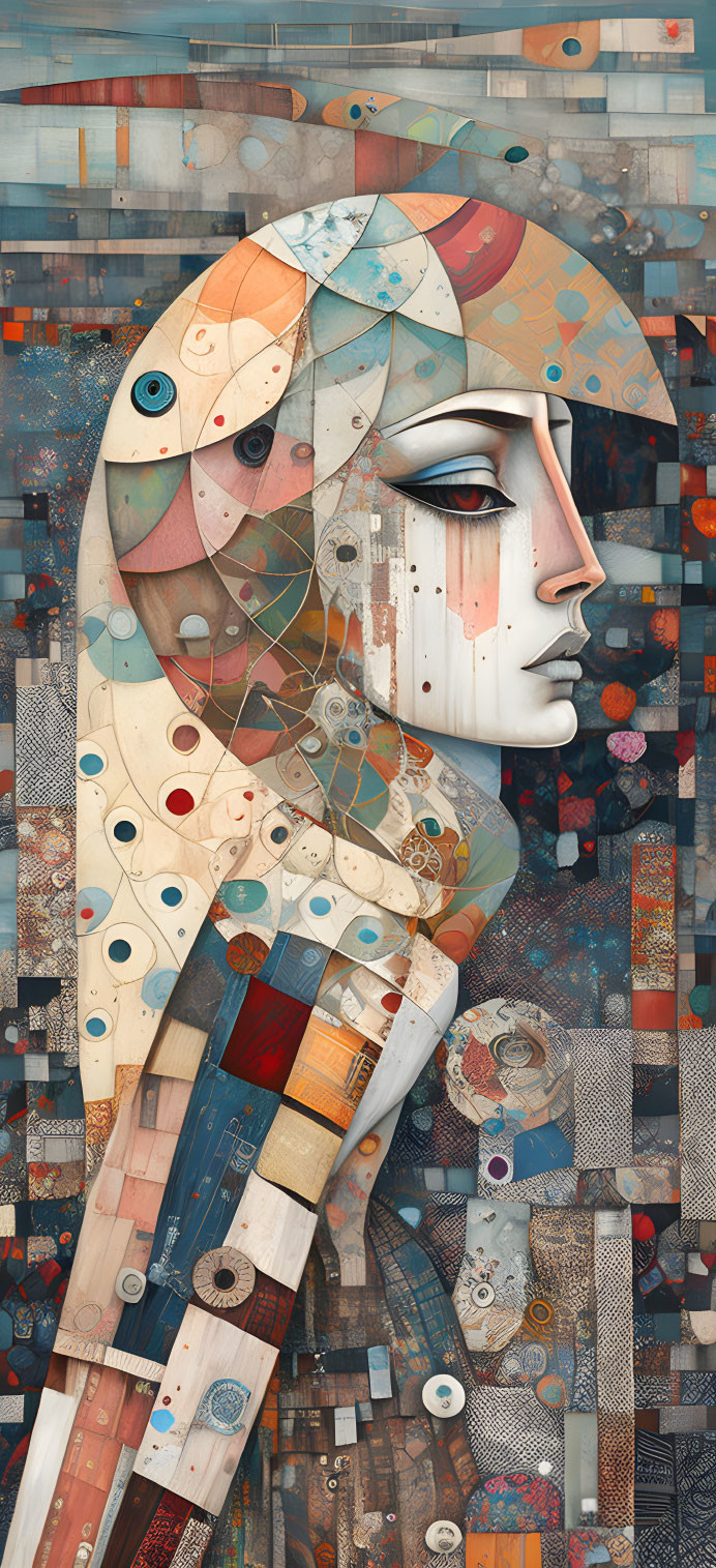 Stylized female face with earthy tones collage