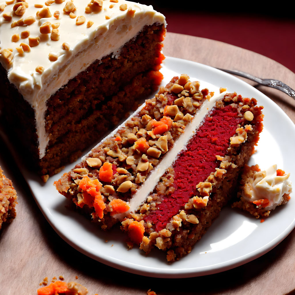 Layered Carrot Cake with Cream Cheese Frosting and Chopped Nuts