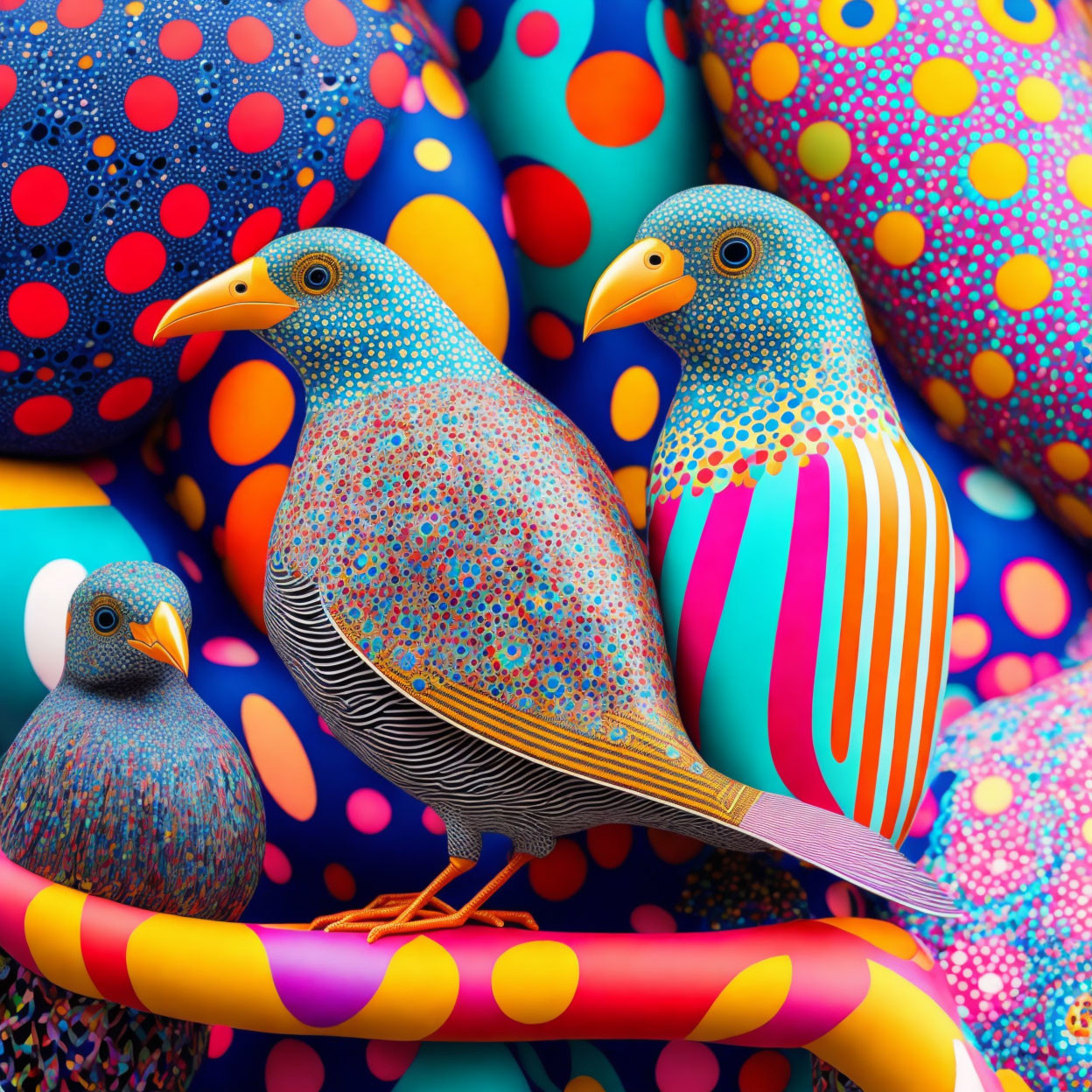 Vibrant Bird Sculptures with Colorful Patterns