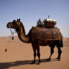 Mechanical Camel with Armor in Futuristic Desert Landscape