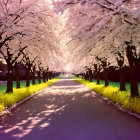 Cherry Blossom Trees Reflecting in Still Water with Floating Castle Bubble