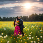 Embracing Couple in Vibrant Poppy Field at Sunset