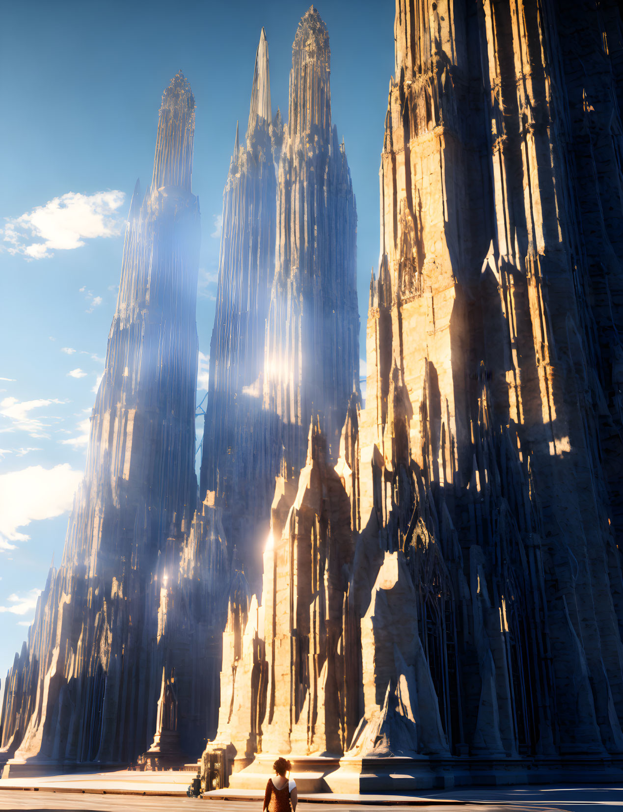 Person on Horseback Riding Towards Towering Rock Formations under Blue Sky