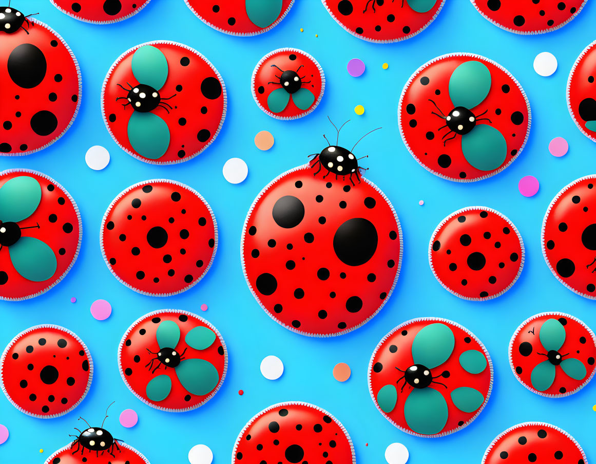 Colorful Ladybug Artwork on Bright Blue Background