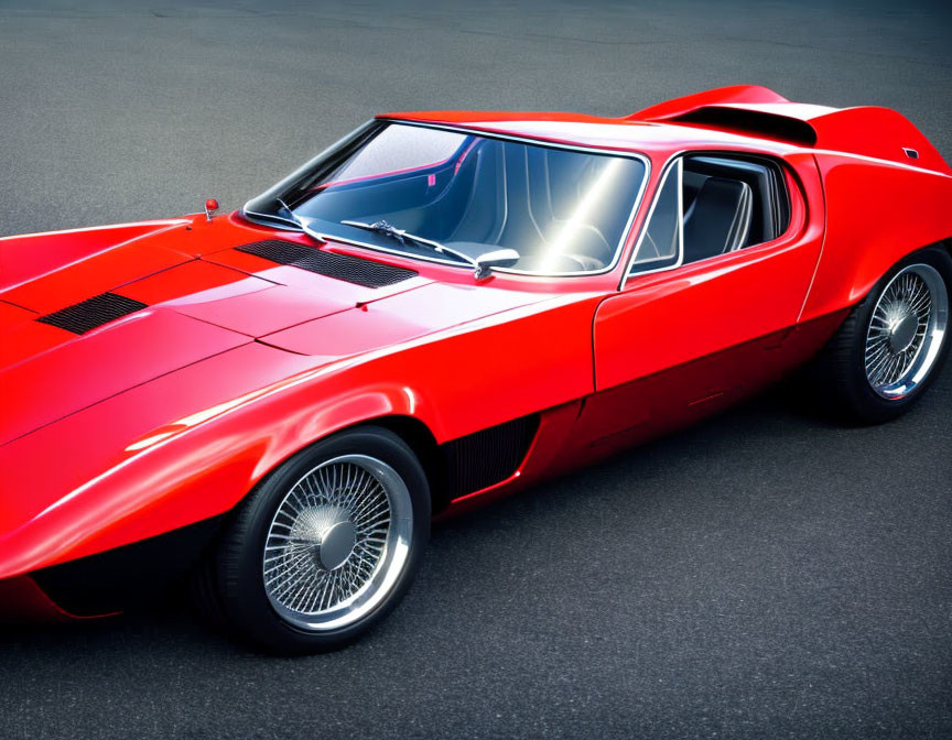 Red Classic Sports Car with Gullwing Doors and Spoked Wheels