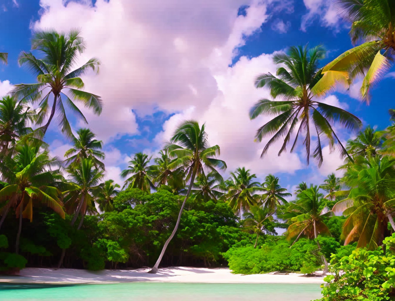 Serenity of Tropical Beach with White Sand & Palm Trees