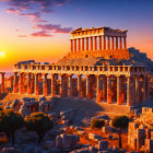 Sunset view of illuminated Parthenon temple at Acropolis