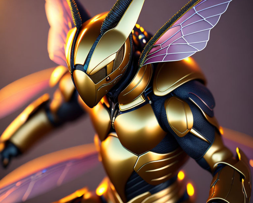 Character in Bee-Inspired Armor with Golden Plates & Translucent Wings