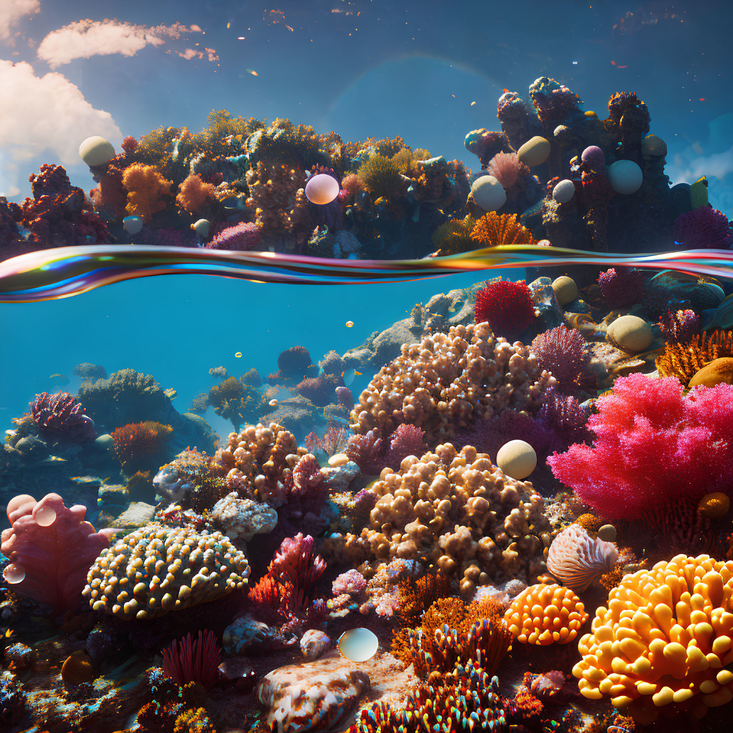 Colorful Coral Reefs and Marine Life in Vibrant Underwater Scene