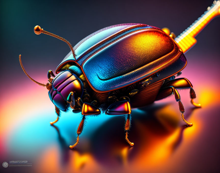 Iridescent Metallic Beetle Reflecting Blue, Orange, and Purple Hues