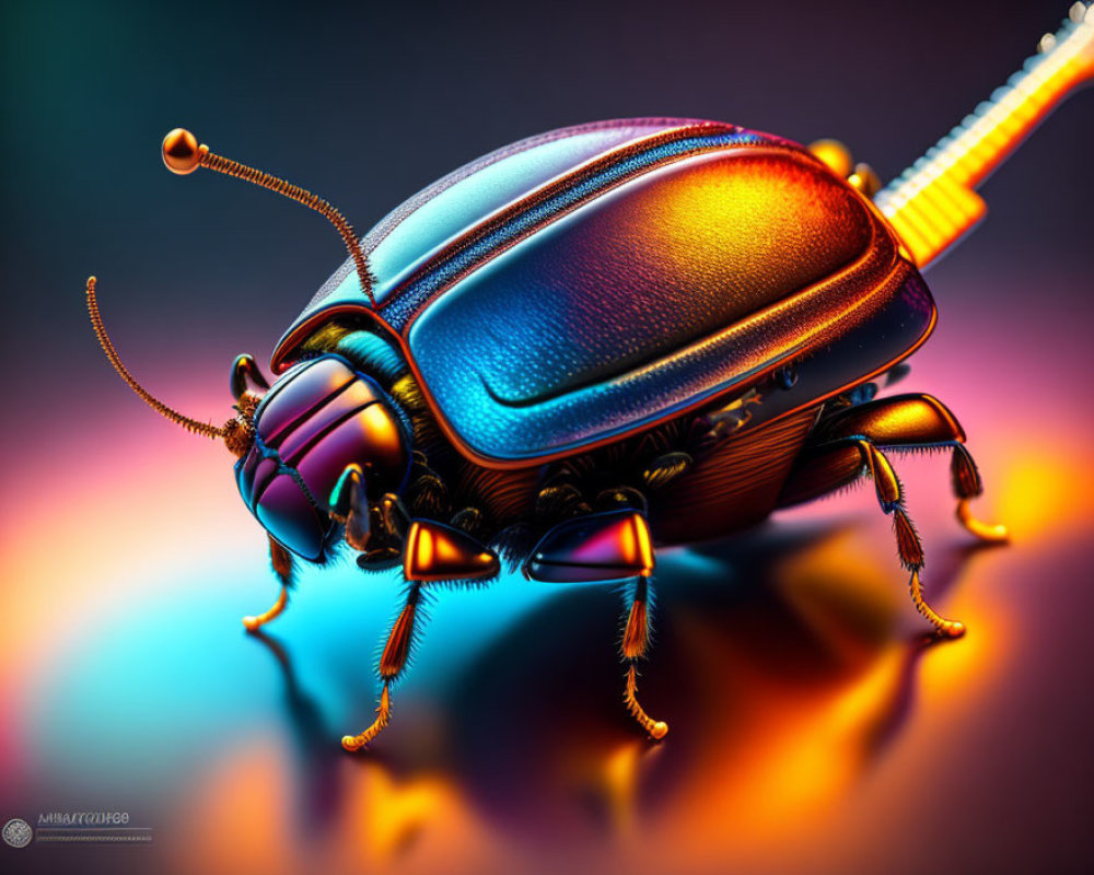 Iridescent Metallic Beetle Reflecting Blue, Orange, and Purple Hues