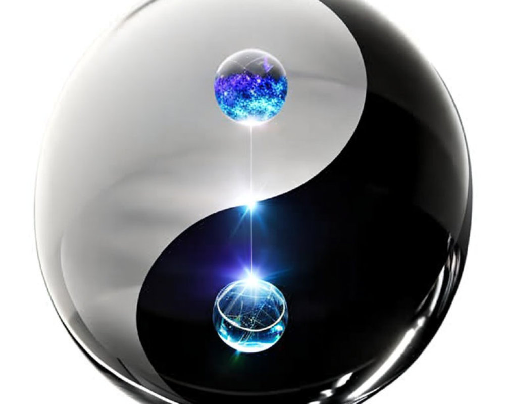 Shiny Yin-Yang Sphere with Blue Core Symbolizing Balance