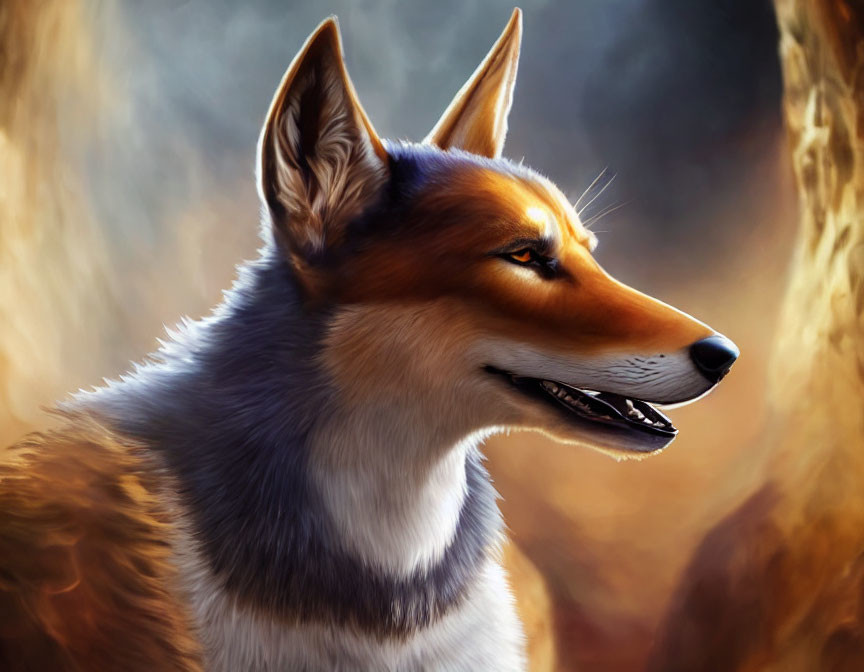 Russet Fox Digital Painting in Forest Setting