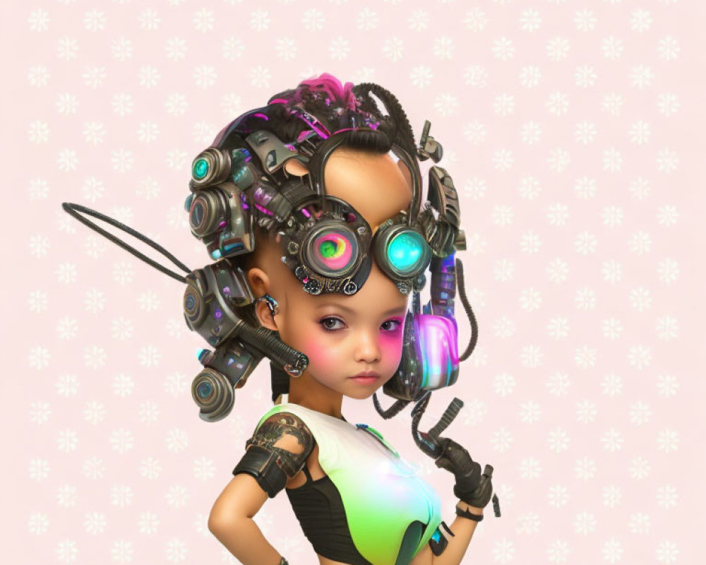 Futuristic digital artwork of a girl with cybernetic enhancements