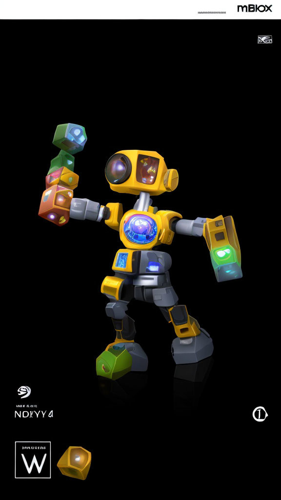 Yellow and Gray Robot with Large Eye and Green Energy Weapon