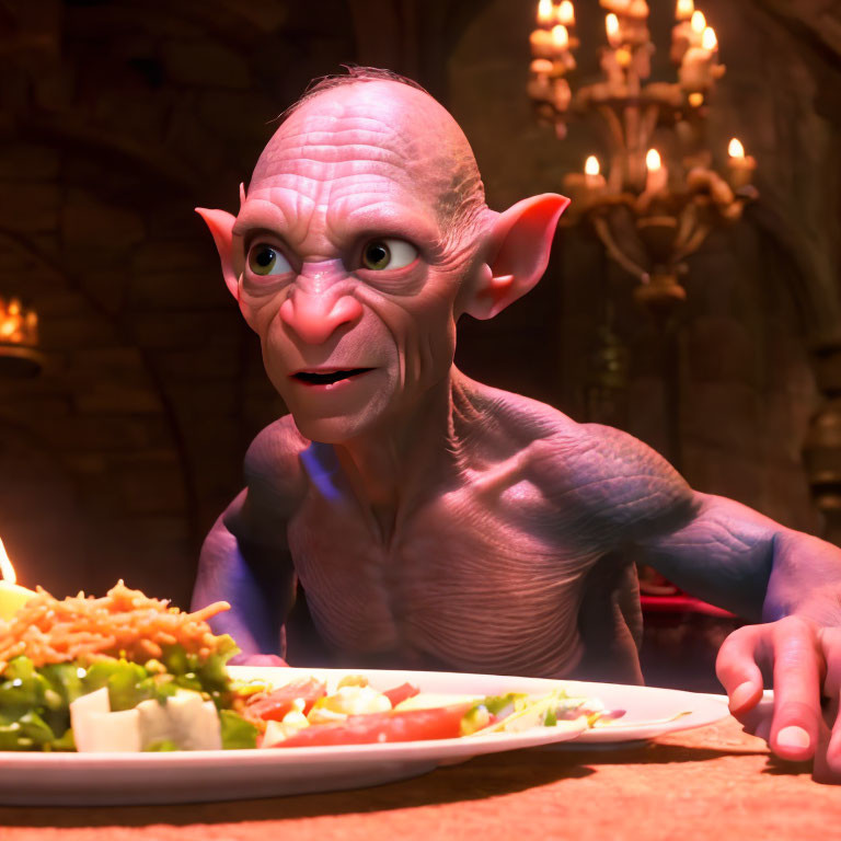 Fantasy Creature 3D Animation with Food and Candles