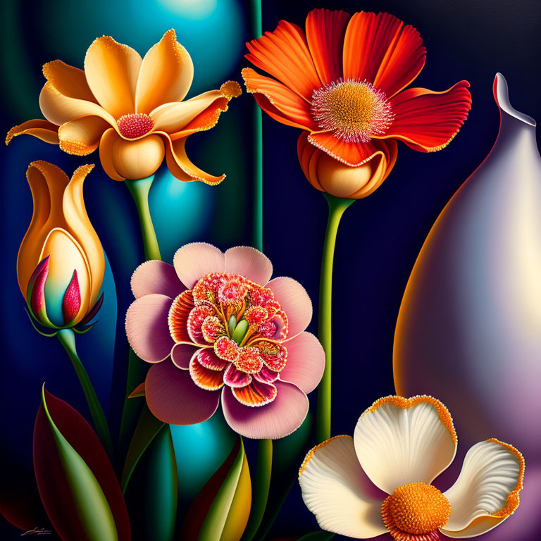 Colorful Stylized Flower Digital Art with Luminescent Backdrop