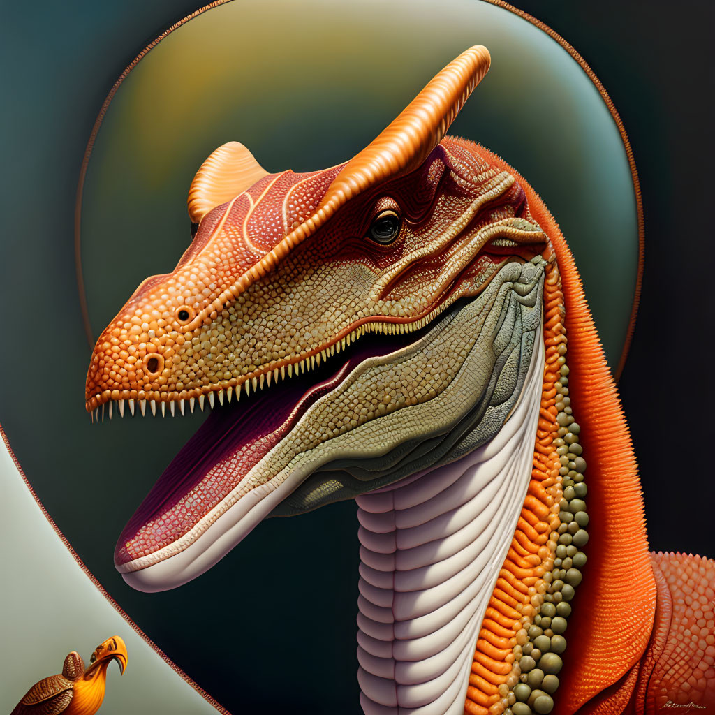 Orange and Red Dinosaur Illustration on Dark Background