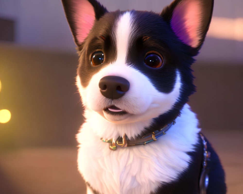 Adorable 3D-Rendered Black and White Corgi Puppy Portrait