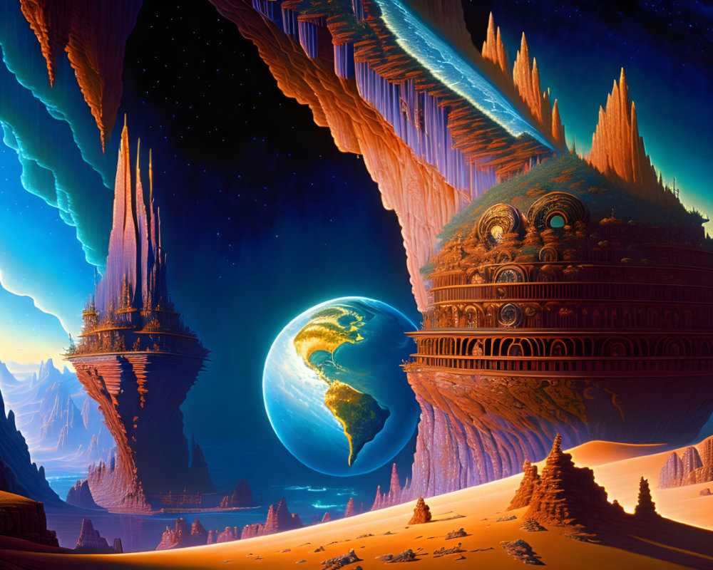 Sci-fi landscape with towering spires and domed structures