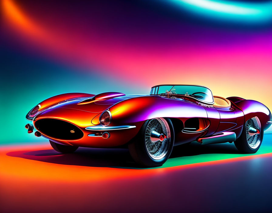 Colorful Classic Race Car Art on Neon Gradient Background