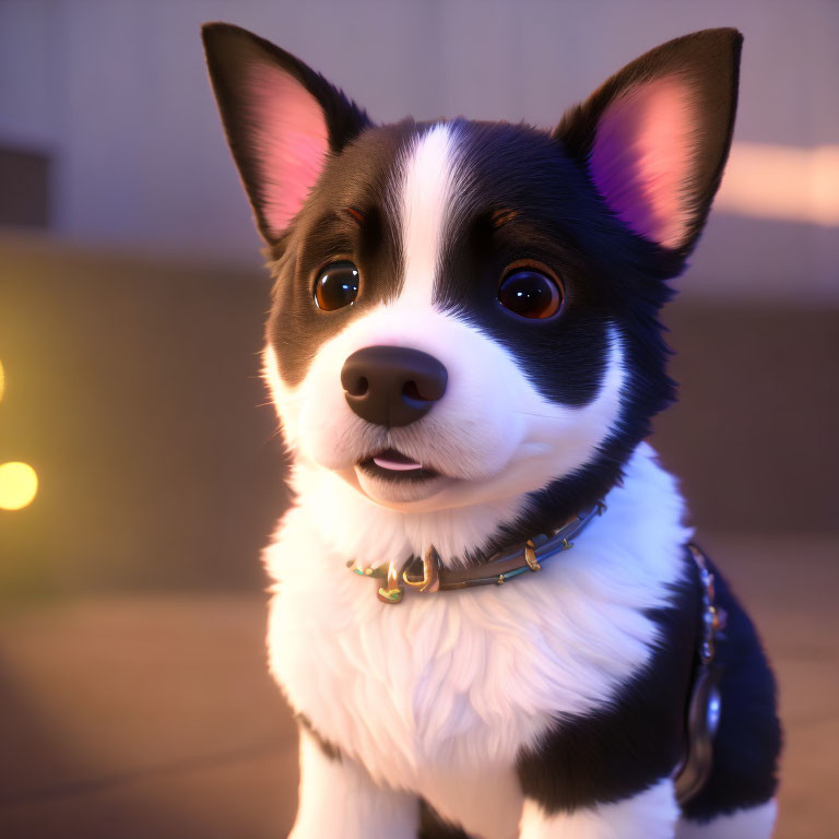 Adorable 3D-Rendered Black and White Corgi Puppy Portrait