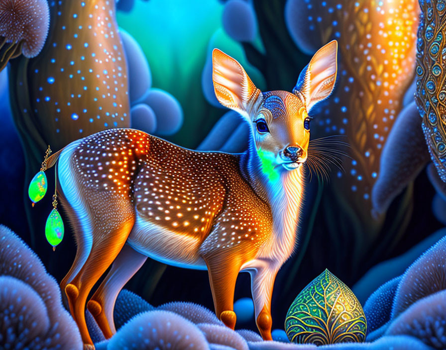 Fantastical Glowing Fawn with Colorful Patterns and Dreamy Lighting