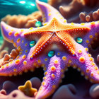 Colorful Starfish Patterns on Coral Reef in Clear Underwater Light