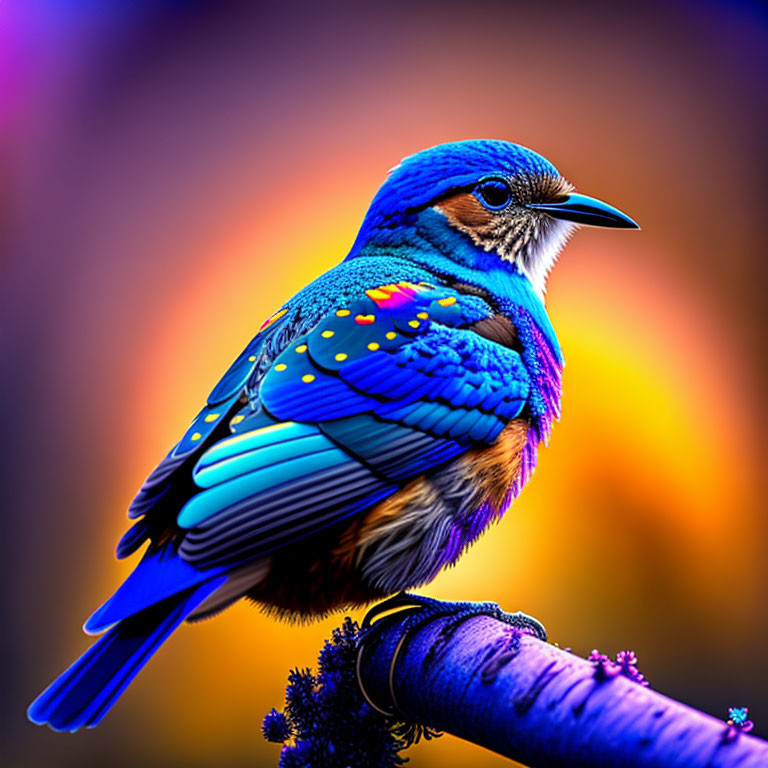 Colorful Bird Perched on Branch Against Blurred Background