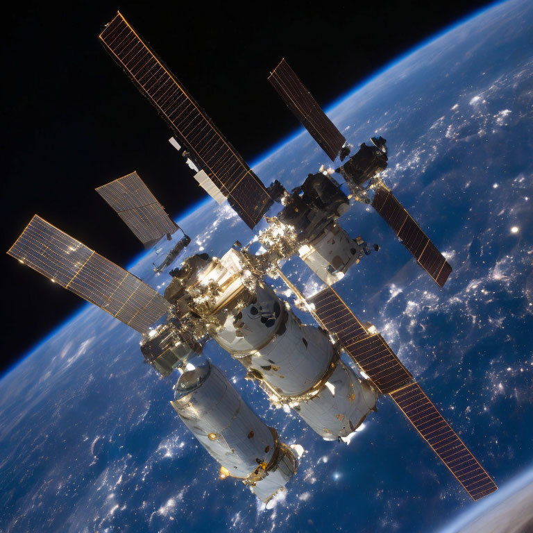 International Space Station Orbiting Earth with Extended Solar Panels